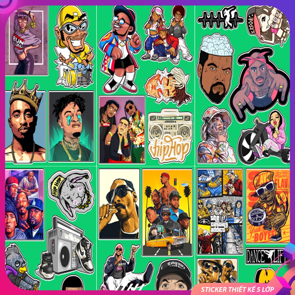 [Xưởng Bán Sỉ ] Set 50 Sticker Dán Nón Bảo Hiểm Chất Liệu PVC 5 Lớp Chống Nước Chủ Đề Hip Hop