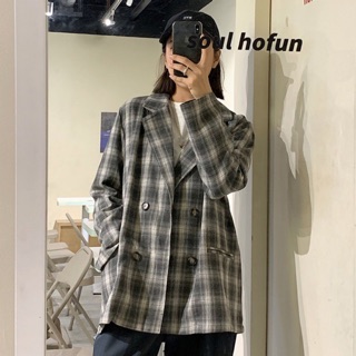 Áo vest kẻ sọc caro form rộng tay dài retro hàn quốc áo vest form dài oversize ulzzang thời trang