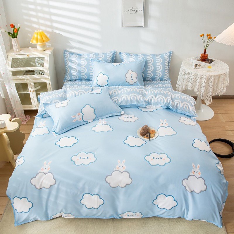 Bộ chăn ga gối 4 món Mây xanh cute cotton poly