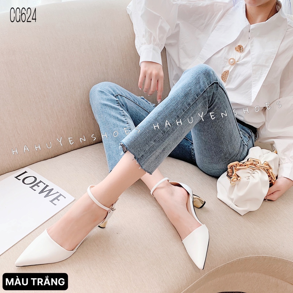 Giày cao gót Hà Huyền Shoes mũi nhọn đế dẹt sóng vàng 5 phân kiểu dáng mới - CG624