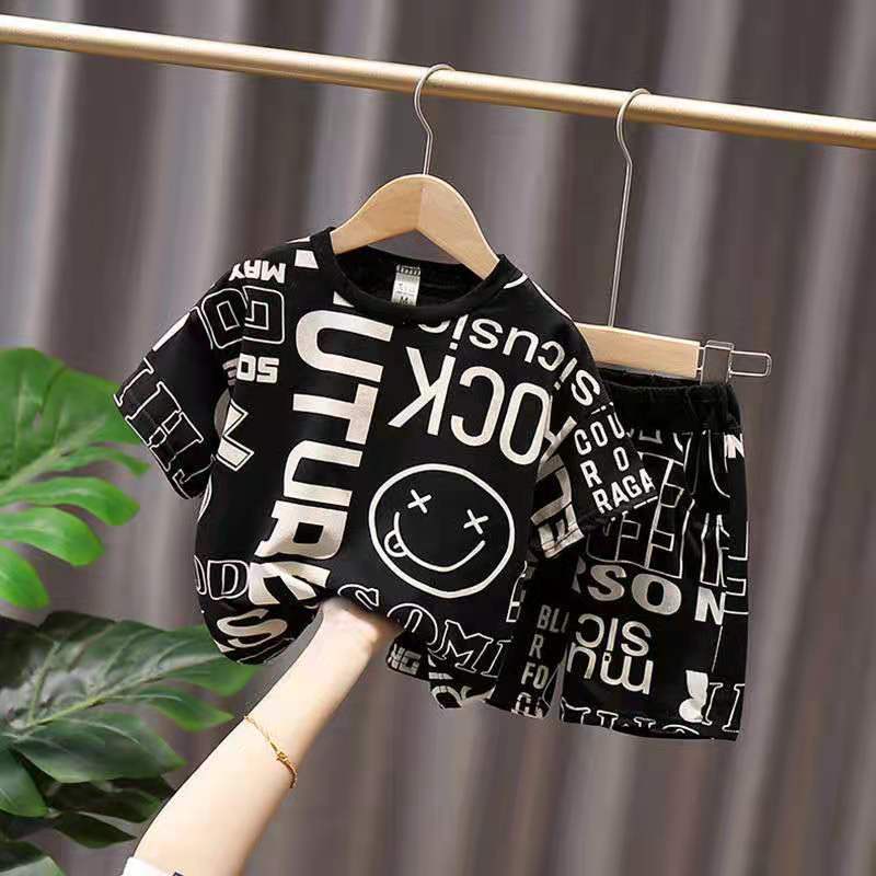 Quần áo mùa hè ngắn tay in chữ phong cách phương tây dành cho bé