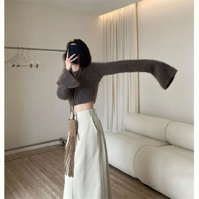 Áo Sweater Dệt Kim Tay Loe Thời Trang Thu Đông Dành Cho Nữ