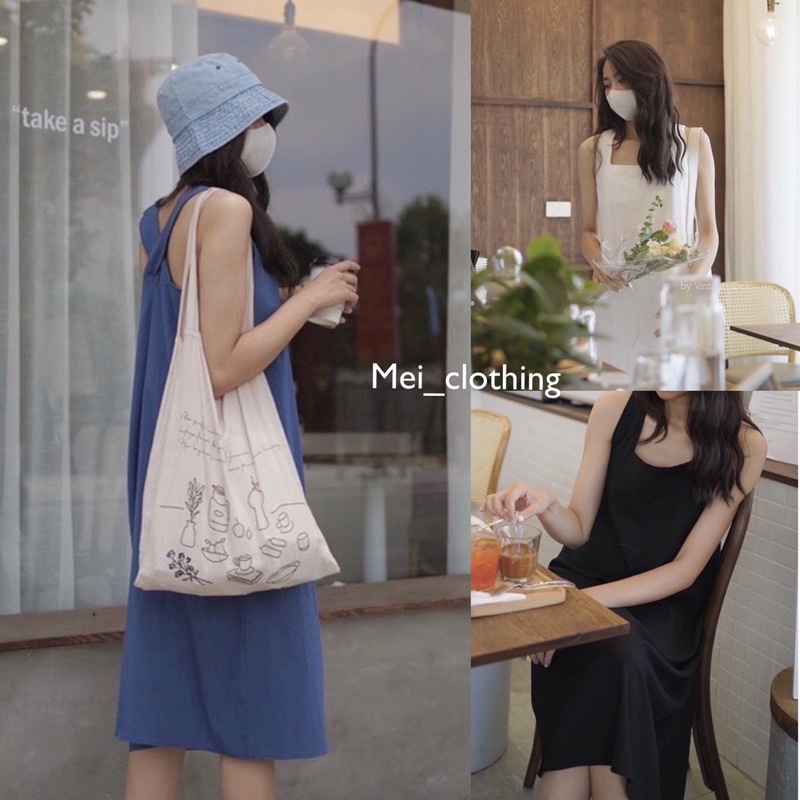 Váy suông 2 dây bản to đan chéo lưng Ulzzang
