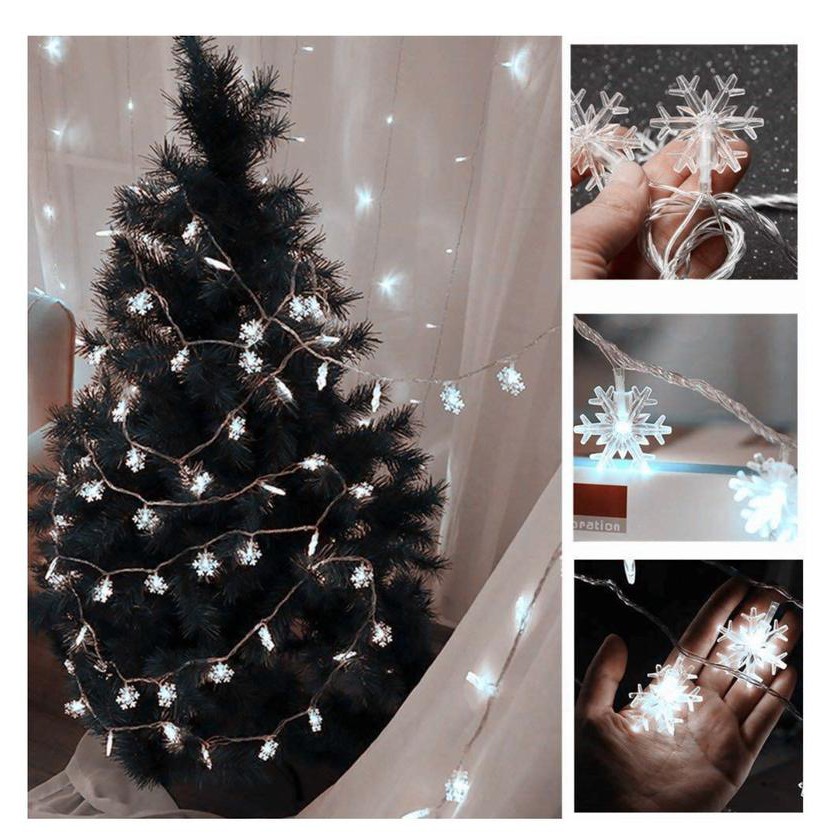 Đèn Led Xài Điện-Đèn Không Chớp- Dài 5M 28 Bóng Đèn Bông Tuyết Trắng Trang Trí Decor-Christmas Snowflake String Light