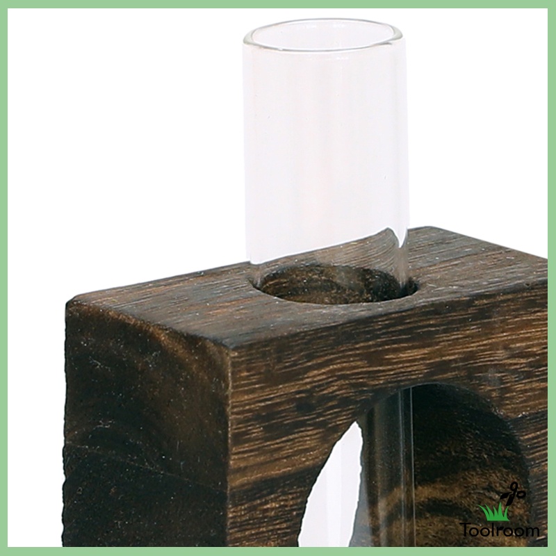 Lọ hoa thủy tinh có bệ đỡ bằng gỗ phong cách nghệ thuật thời trang