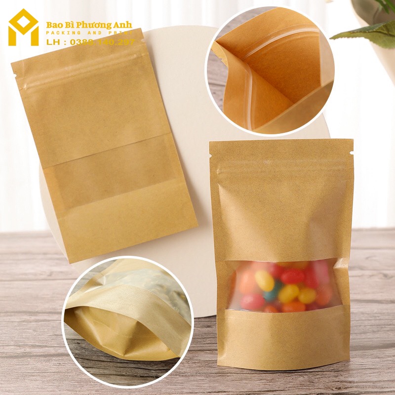 Combo 10 Chiếc Túi Zip Giấy Kraft Nâu 12x20_Bao Bì Phương Anh