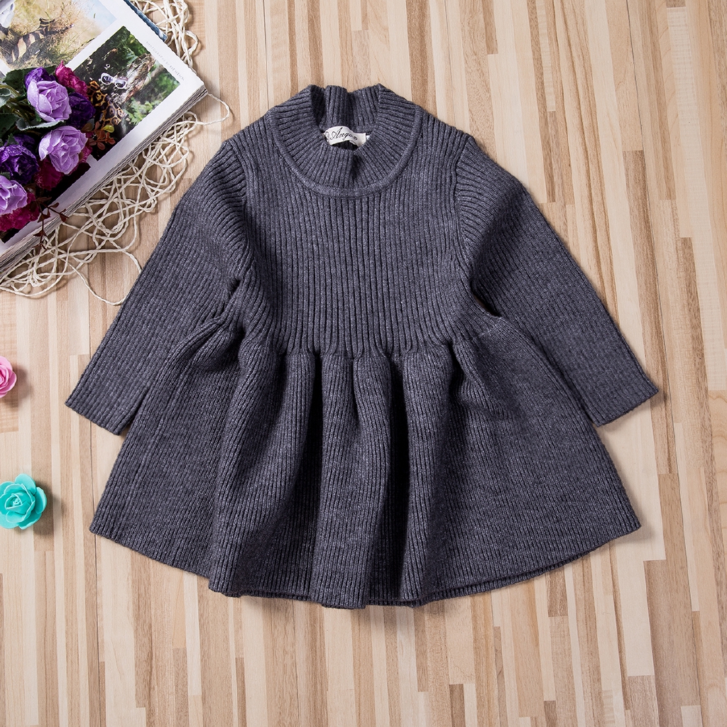 Đầm len tay dài màu trơn thời trang dành cho bé gái