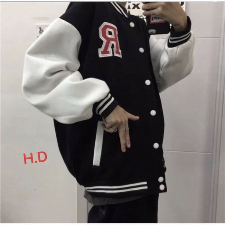 Áo Bomber jacket Chữ R Đỏ In ngực form thụng nam nữ unisex | BigBuy360 - bigbuy360.vn