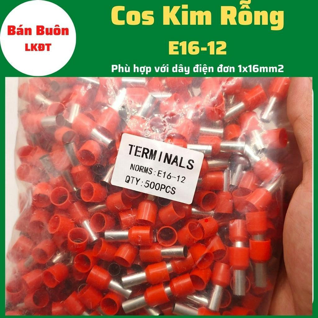 Đầu cos kim rỗng E16-12,  cos kim E16-12, đầu cos kim rỗng dùng cho dây điện 16mm, đầu cos dây điện, cos kim đơn