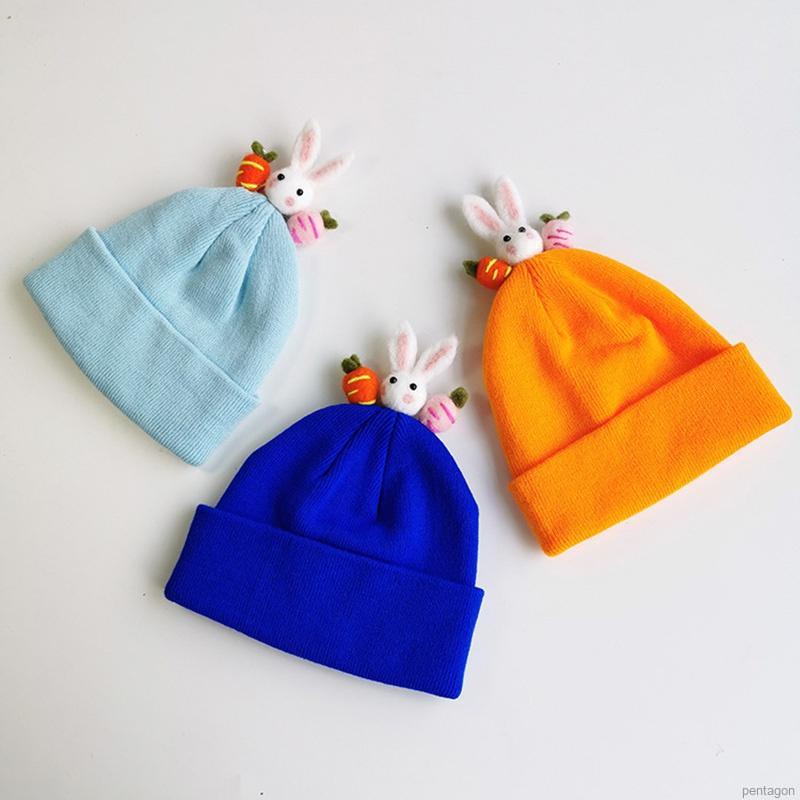 Mũ Beanie Dệt Kim Mềm Màu Trơn Giữ Ấm Mùa Đông In Họa Tiết Hoạt Hình Cho Bé Trai / Gái