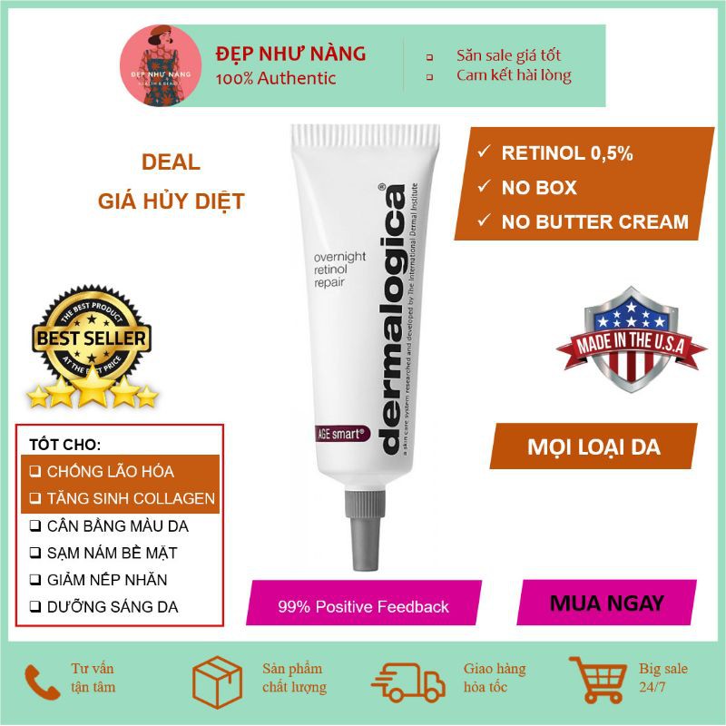 Tinh chất chống lão hóa Dermalogica Overnight Retinol Repair 0.5% không hộp không butter cream