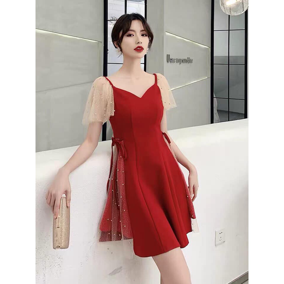 [GIÁ SỈ] [Hình thật] Đầm dự tiệc xoè lưới nhũ đính hạt nơ eo | BigBuy360 - bigbuy360.vn