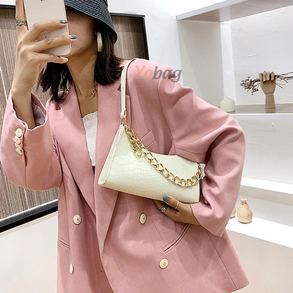 Túi xách nữ kẹp nách vân da form đẹp mix dây xích thời trang Hàn Quốc TX1