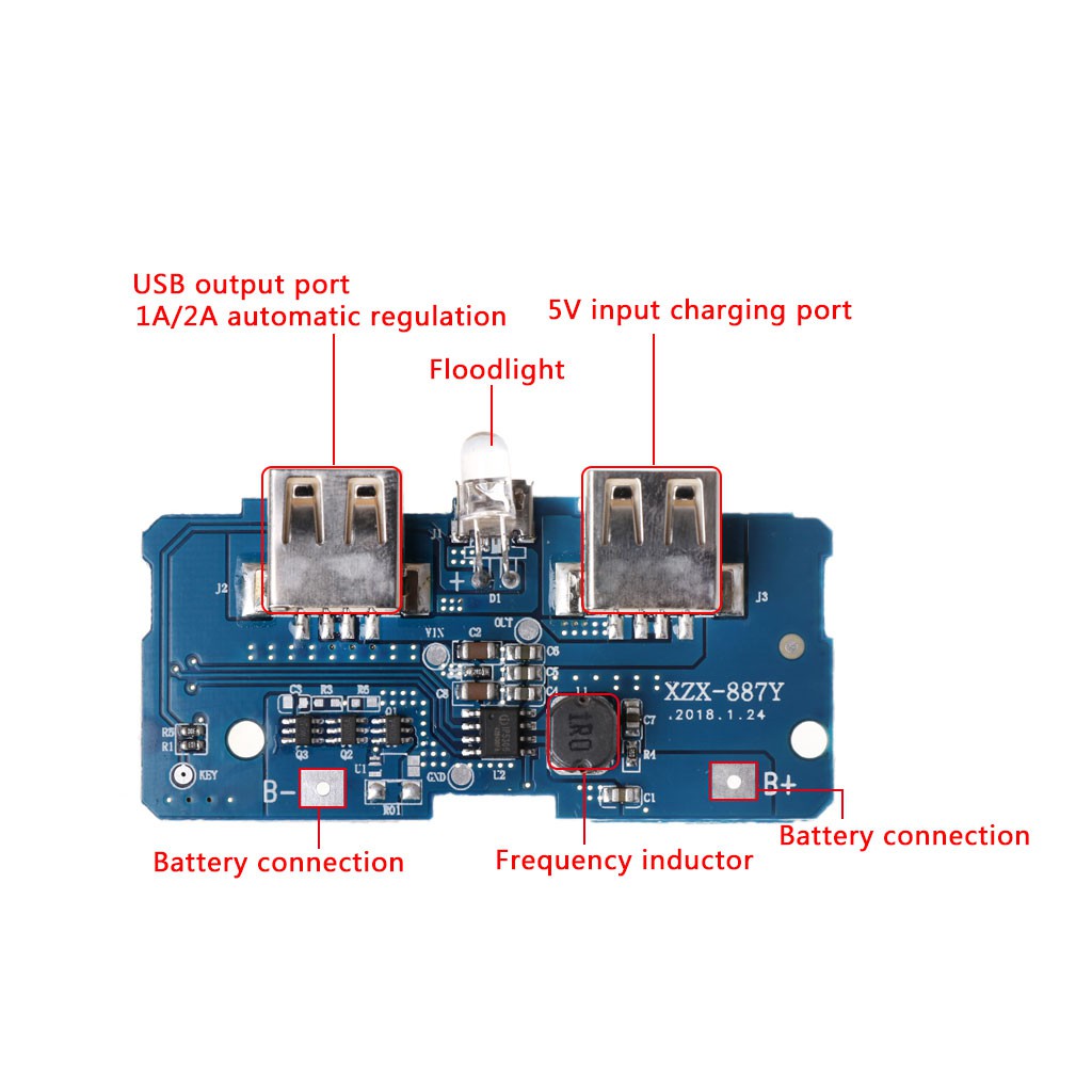 Bảng mạch Bộ sạc pin dự phòng 2 cổng USB 18650 Kiss * 5V 2A