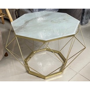 Bàn trà sofa KIM CƯƠNG  khung VÀNG ,kính cường lực BÁT GIÁC TRẮNG... SANG ..XỊN..