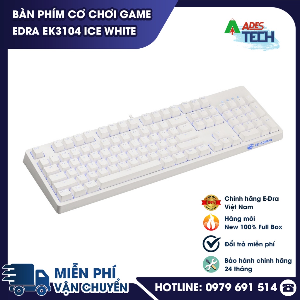 Bàn Phím Cơ Chơi Game EDRA EK3104 Ice White - Switch Đủ Màu - Chính Hãng - Giá Rẻ - BH 2 Năm