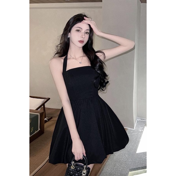 Đầm Búp Bê Ôm Eo Cổ Yếm Xương Cá Có Dây Buộc Cổ Cá Cá Tính Ngọt Ngào Cá Tính Cho Nữ