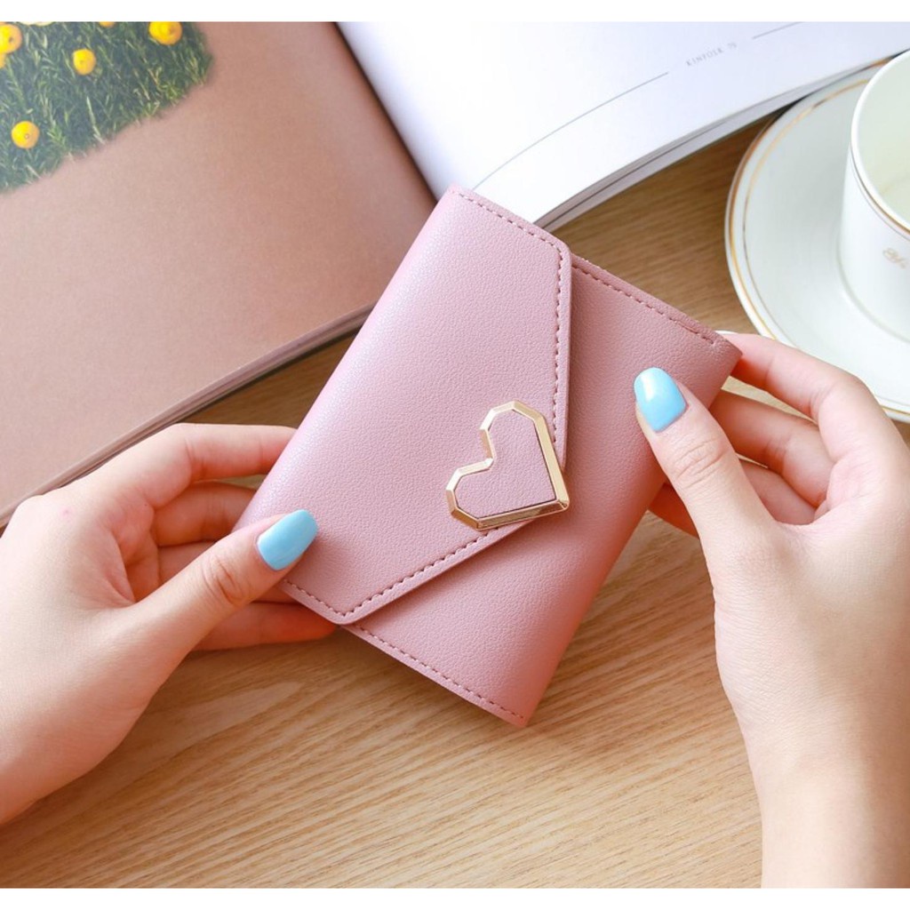 Ví Bóp Ngắn Nữ Cầm Tay YOUNG GIRL Nút Bấm Tim Cách Điệu