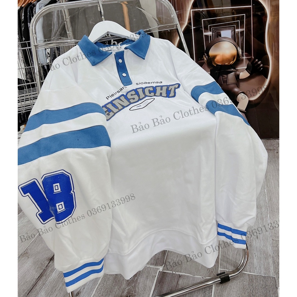 Áo Polo Nỉ Dài Tay Cổ Bẻ Phối Màu Tay Bồng Nam Nữ Vạch Tay Unisex Dáng Rộng