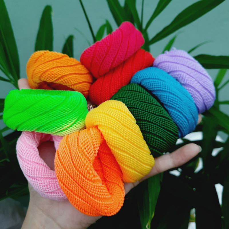 Túi 5 Len cột tóc sọc màu trơn (KT: 3×7cm)
