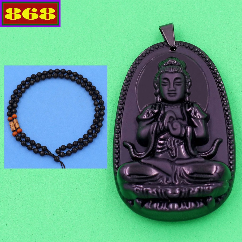 Vòng cổ dây hạt Phật Đại nhật như lai đen 3.6 cm - Hộ mệnh tuổi Mùi, Thân - Mặt Size nhỏ