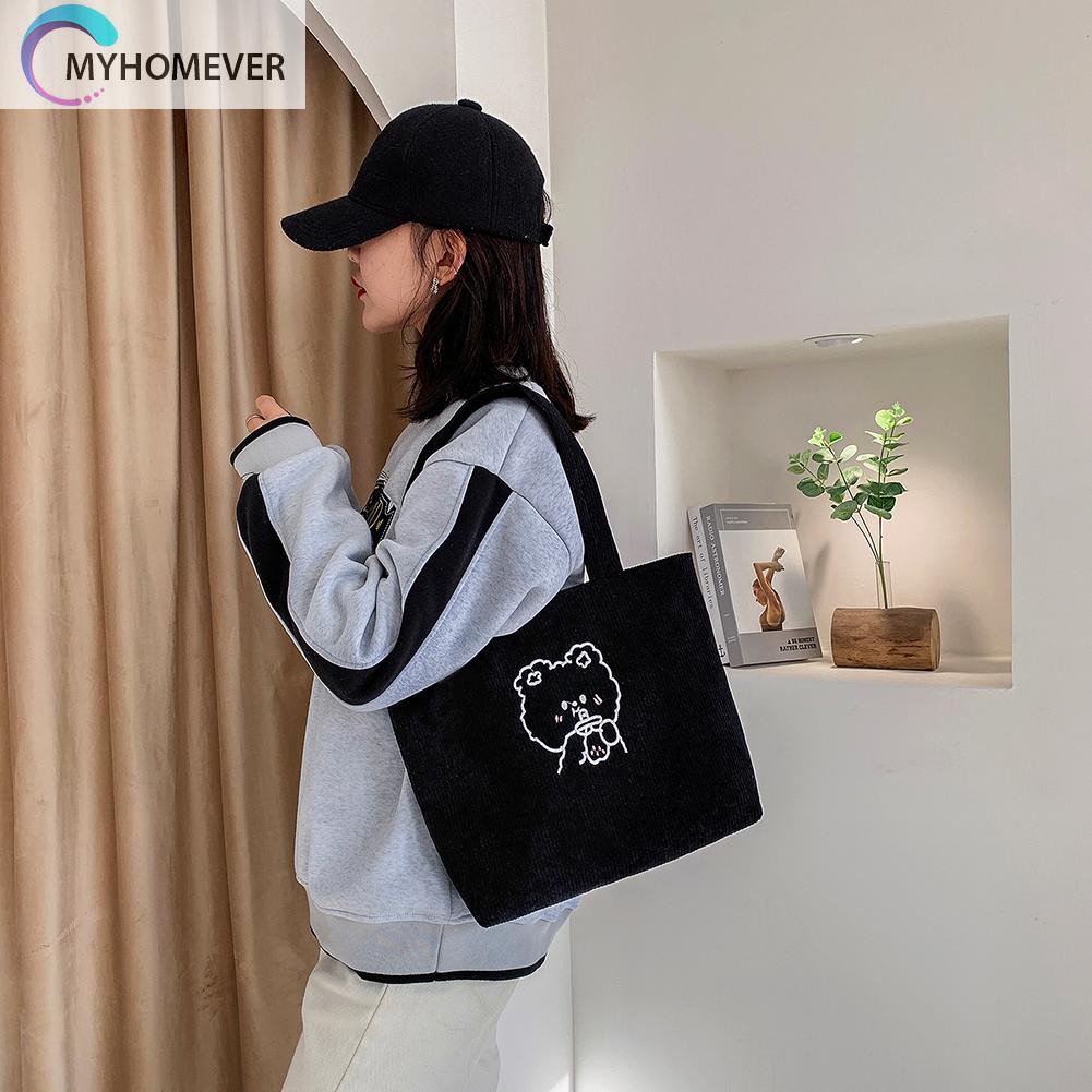 Túi Xách Vải Nhung Kẻ Hình Gấu Dễ Thương Cho Nữ