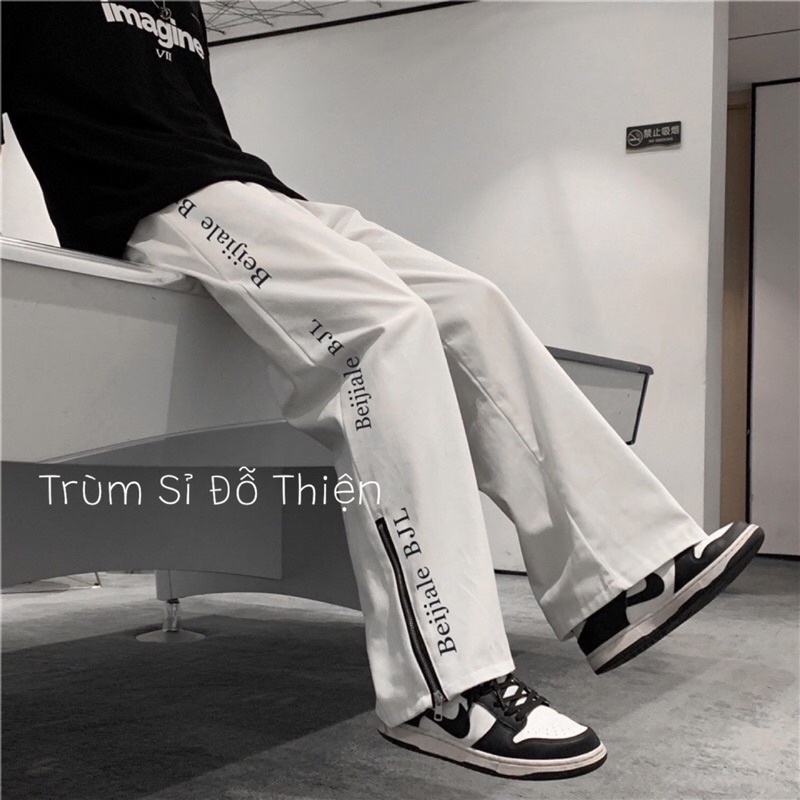 Quần Kaki ống rộng suông Unisex khoá zip phong cách Ulzzang siêu hot 2022