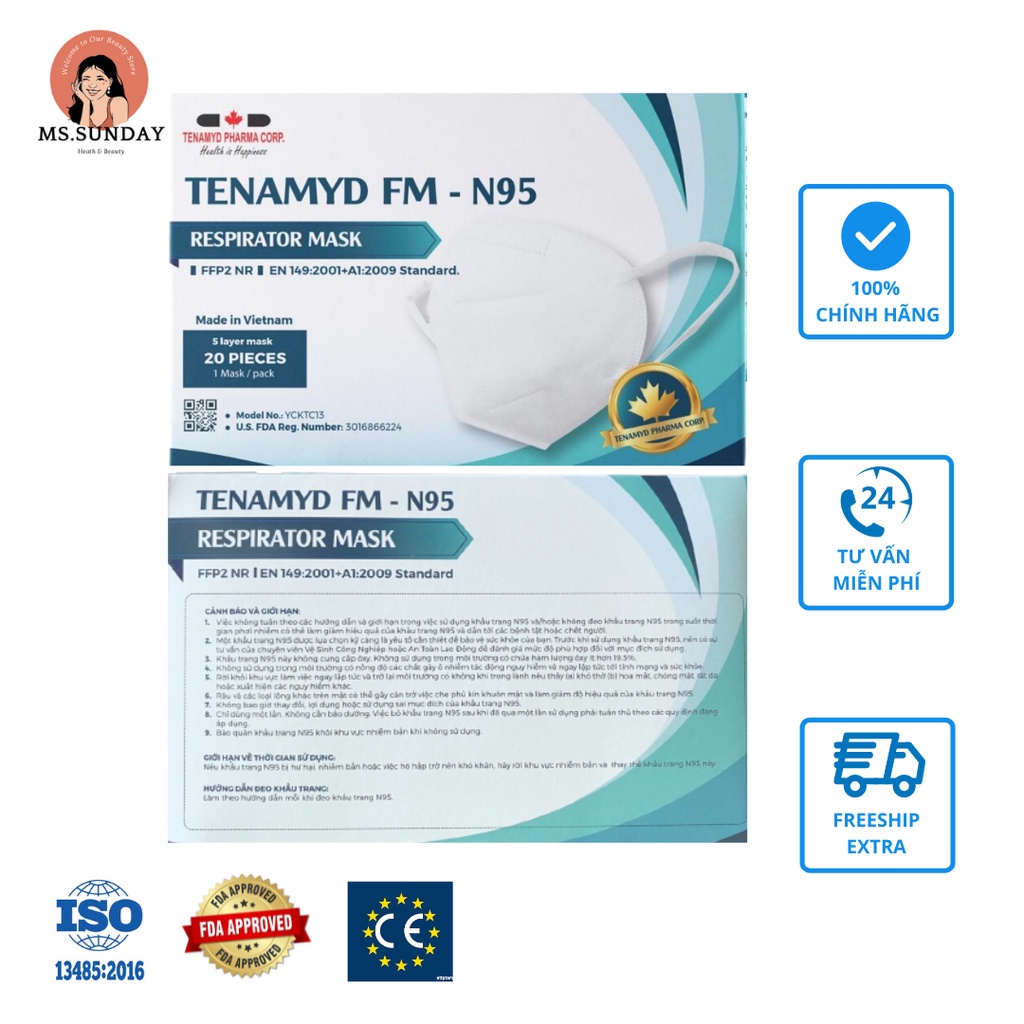 COMBO 5 Hộp khẩu trang N95 Tenamyd kháng khuẩn