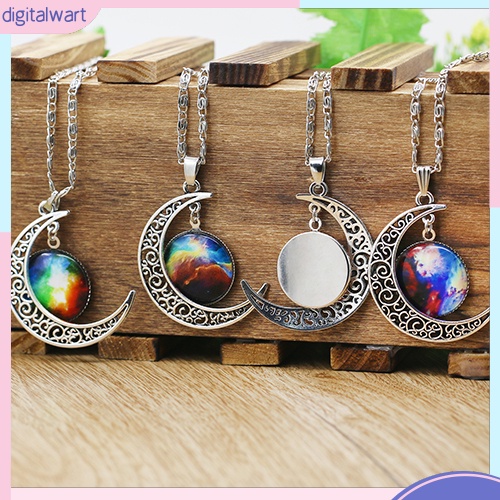 Dây chuyền mặt hình mặt trăng phối đá màu ngân hà thanh lịch cho nữ