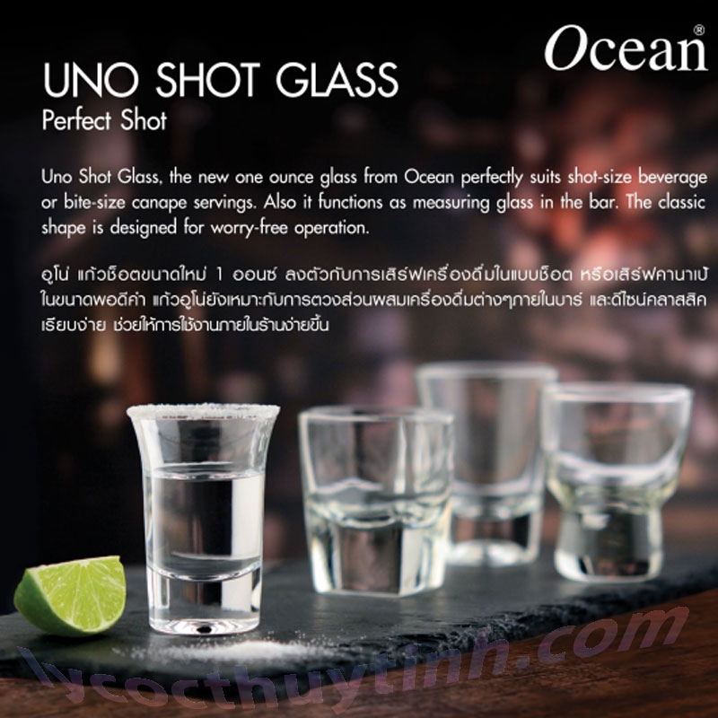 [Đại lý ocean] Bộ 6 cốc ly chén rượu thủy tinh uno Shot thái lan ocean P02910 (35ml)