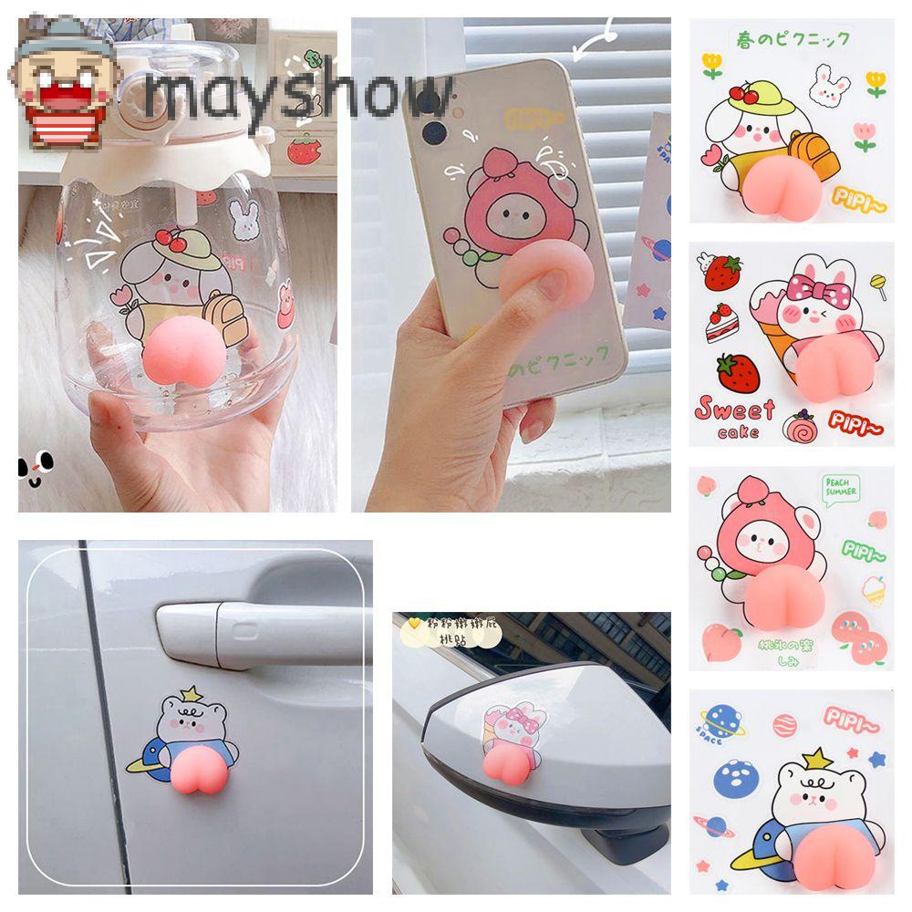 Miếng Dán Trang Trí Cửa Xe Hơi Hình Mông Hoạt Hình 3d Bằng Silicon Chống Va Chạm Chống Trầy Xước