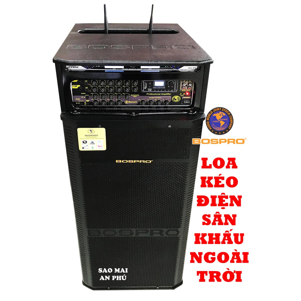 Loa Kéo Điện BOSPRO PRO-E900S, loa karaoke Sân Khấu 2 bass 40CM, công suất đỉnh 920W, kèm 2 micro không dây