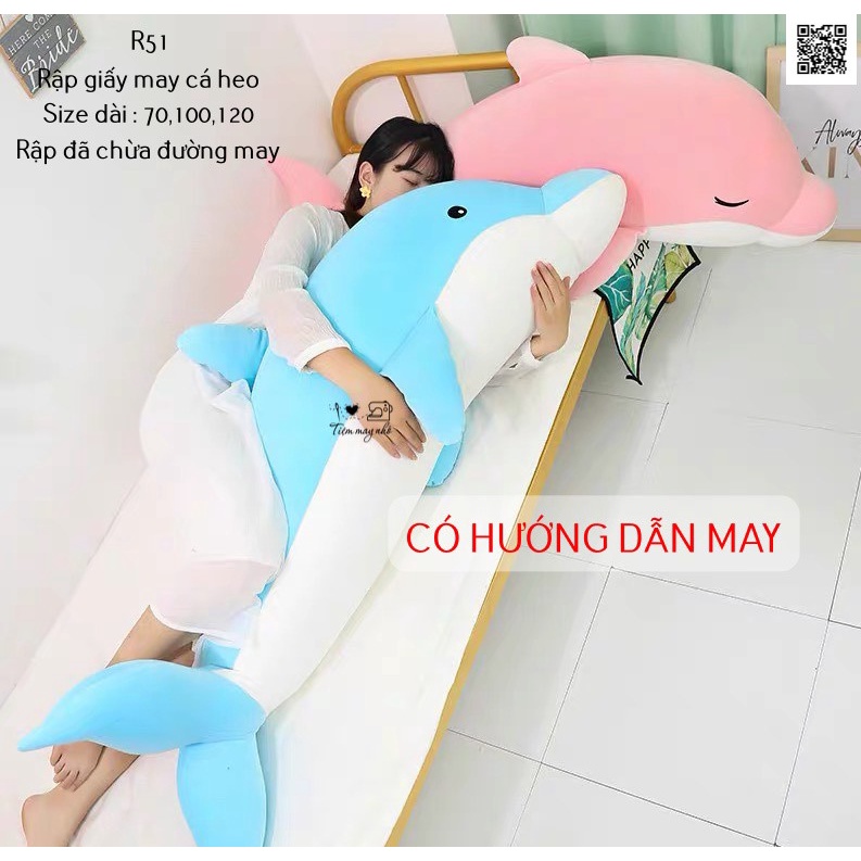 R51_Rập giấy may gối ôm cá heo