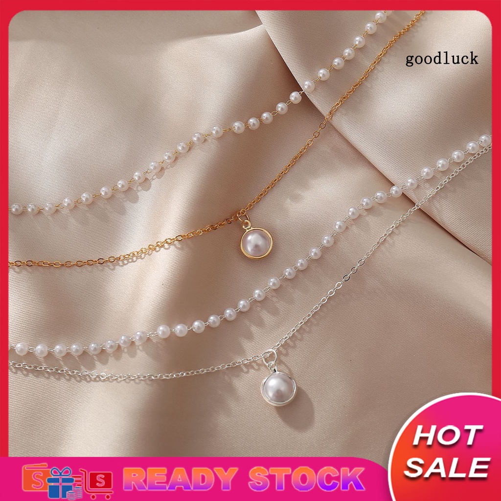 Vòng cổ Hai Lớp Hợp Kim Đính Ngọc Trai Giả Thanh Lịch Dành Cho Nữ