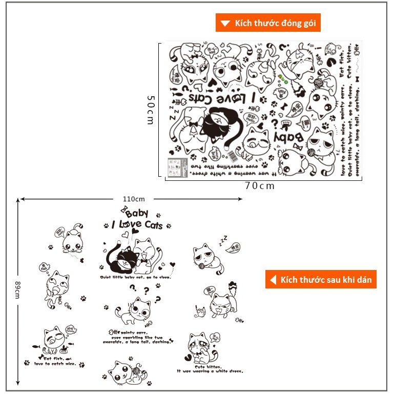 Decal dán trang trí tường 10 chú mèo dễ thương ngộ nghĩnh AmyShop DKN139
