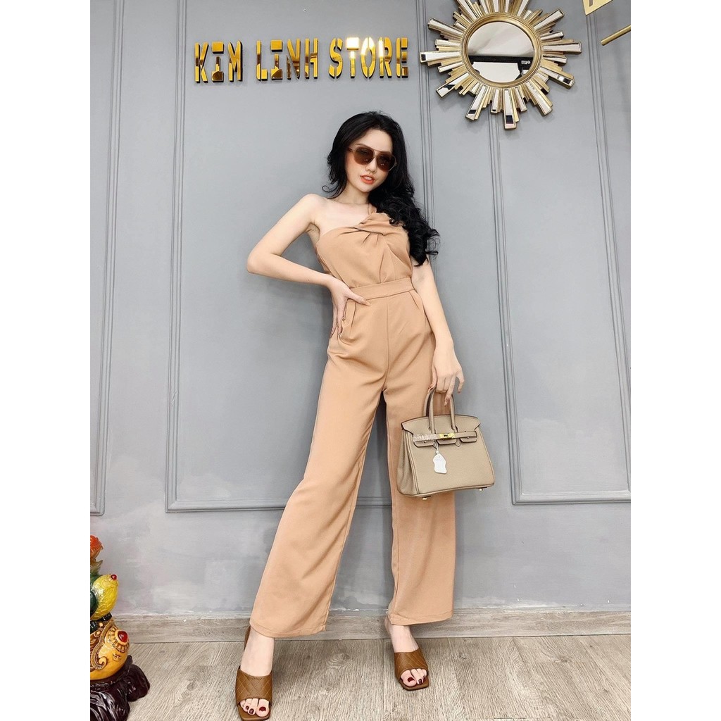 Set Chéo Nơ 1 Vai Quần Ống Rộng Vải Đũi Hình Thật Sp