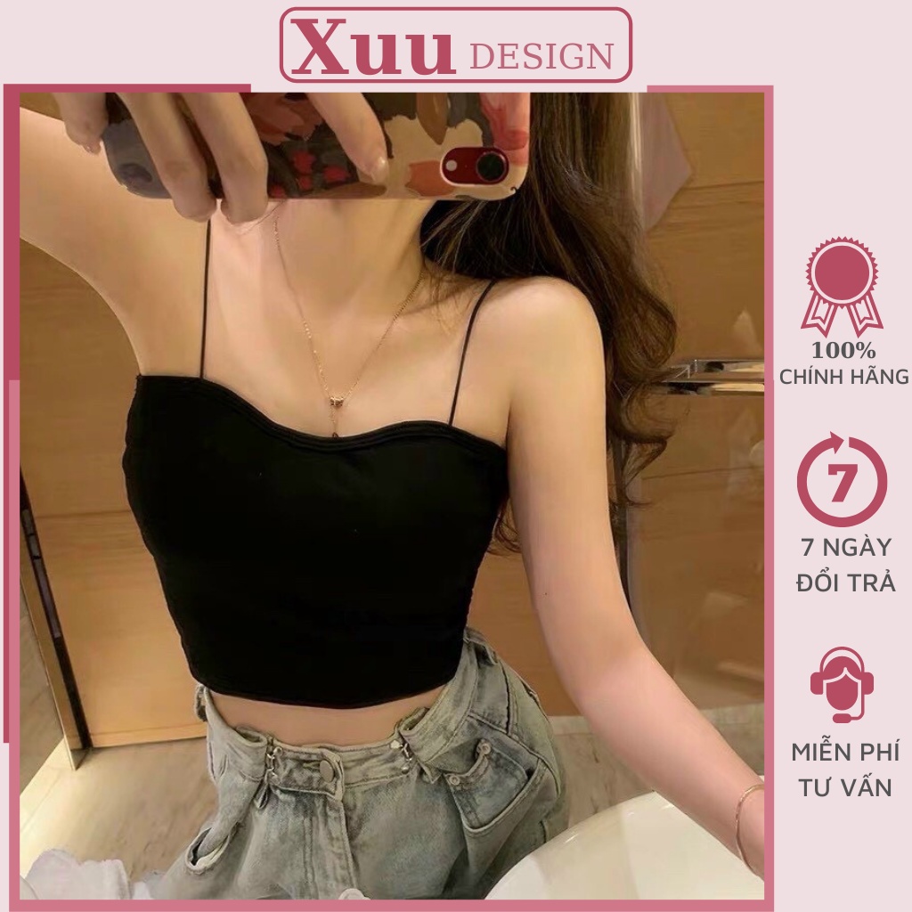 Áo 2 dây mảnh croptop Xuu Design, Áo hai dây sợi bún có đệm ngực kiểu dáng thời trang AD01