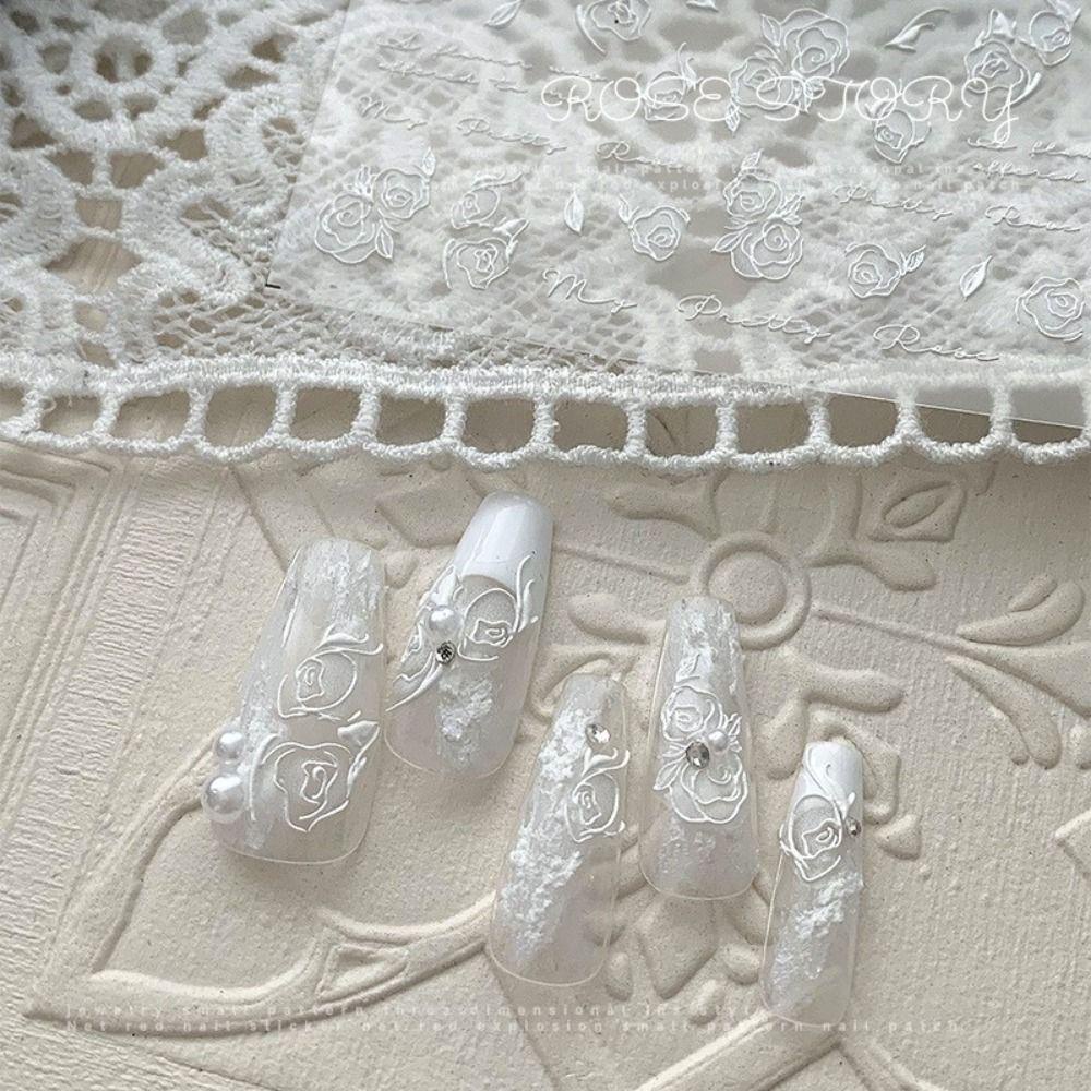 Miếng Dán Trang Trí Móng Tay Họa Tiết Hoa Hồng 5D Lãng Mạn Phong Cách Nhật Bản DIY