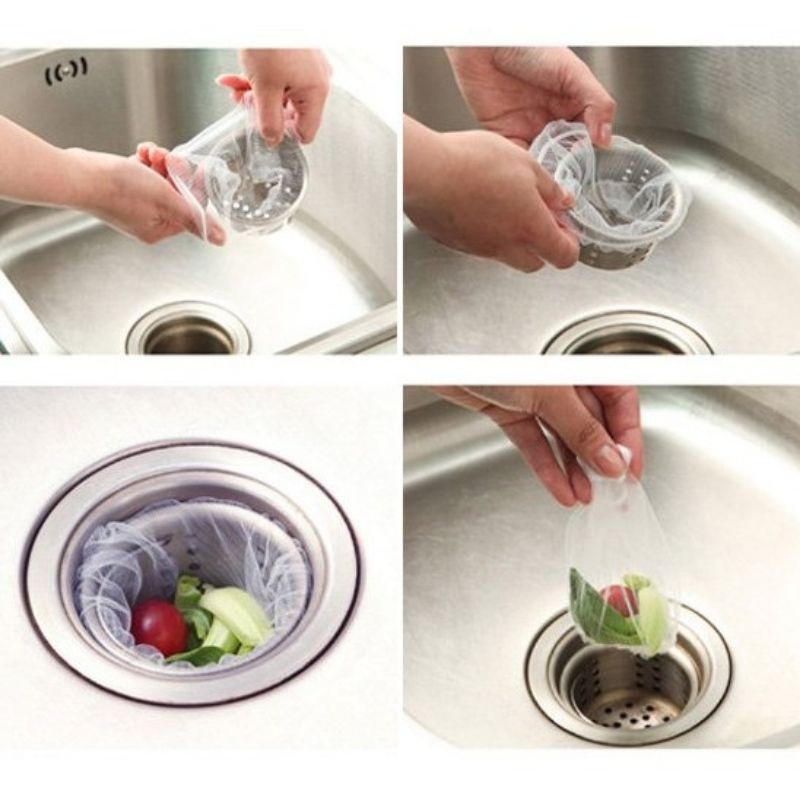 Sét 100 chiếc túi lọc rác tránh tắc nghẽn bồn rửa tiện dụng