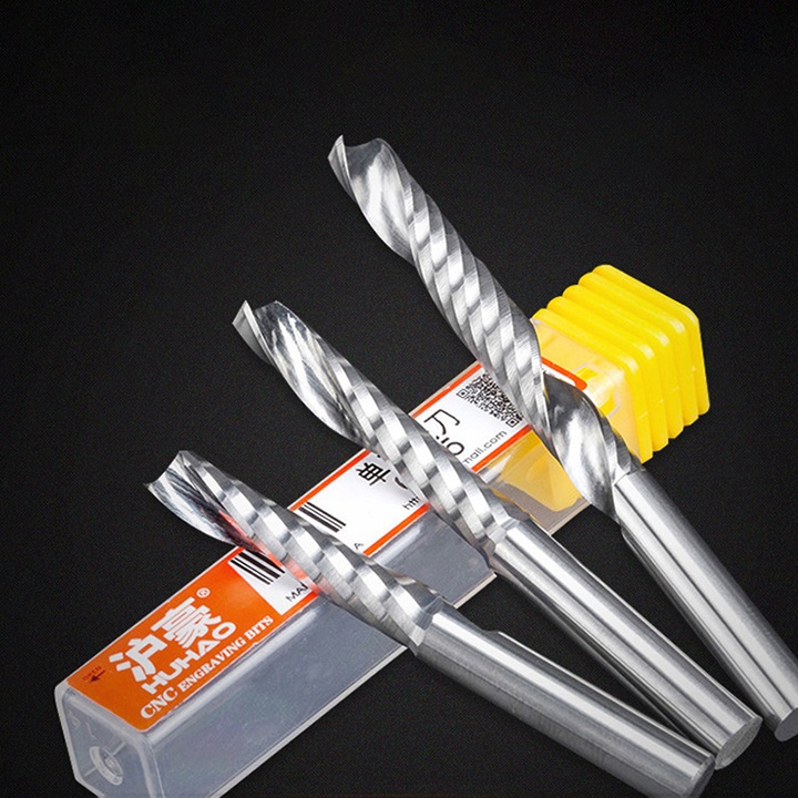 Dao xoắn 1 me chính hãng thân 4mm CNC chuyên phay,cắt gỗ,nhựa, acrylic, nhôm tấm, mica, MDF, PVC,…