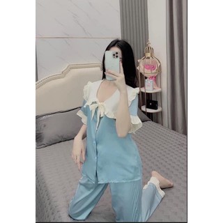 Pijama lụa tay bèo tiểu thư mặc nhà