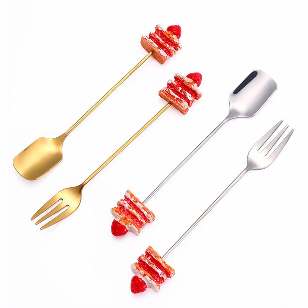 Bộ 4 Món Muỗng Nĩa Chất Liệu Inox Họa Tiết Hoạt Hình Dễ Thương 1 #