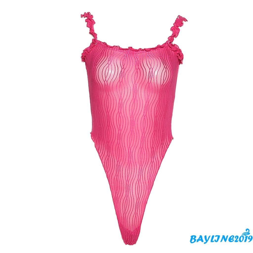 BAY-Women´s Short Bodysuit Solid Color Fungus Edge Suspenders with Off Shoulder Design Slim Fit Breathable Bodysuit