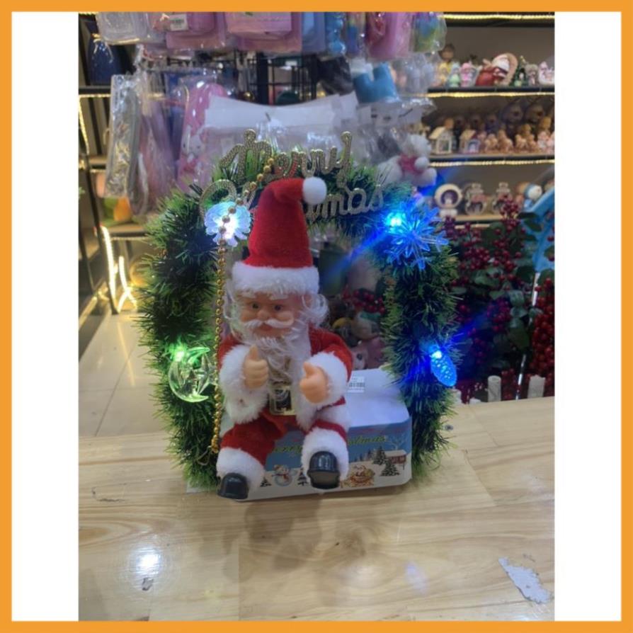 Đồ chơi ông già noel ngồi vòng nguyệt quế- Quà tặng giáng sinh cho bé yêu