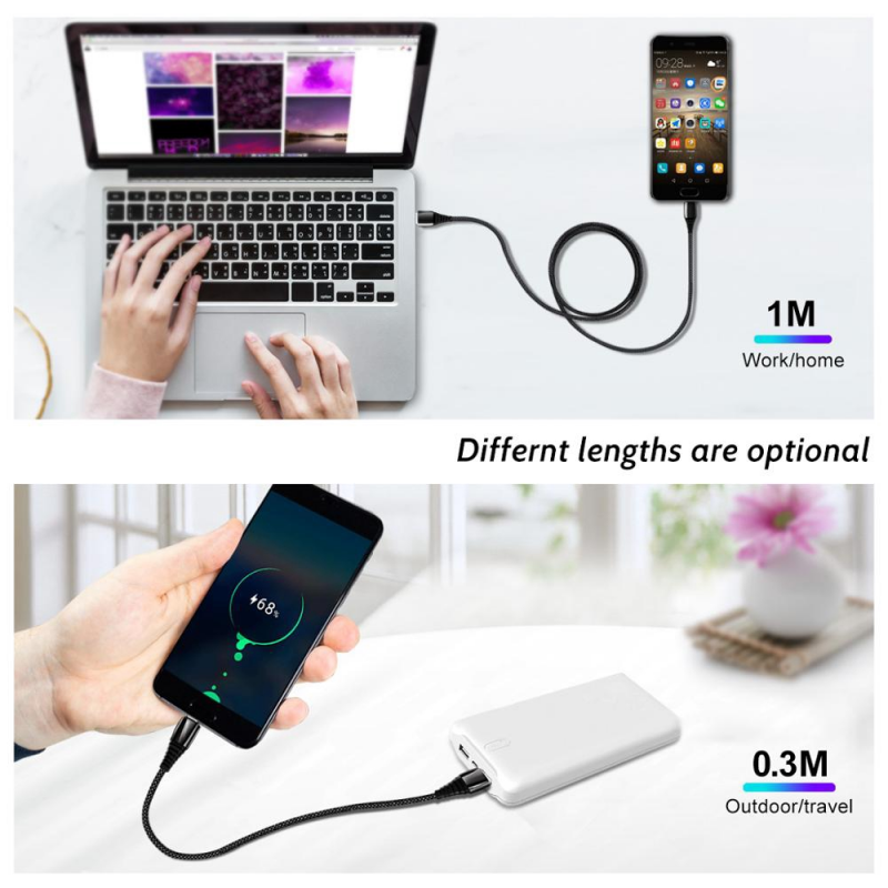 Cáp Sạc Nhanh FONKEN 5A Bằng Hợp Kim Kẽm Dây Nylon Bện Đầu Usb Type C Dài 1m