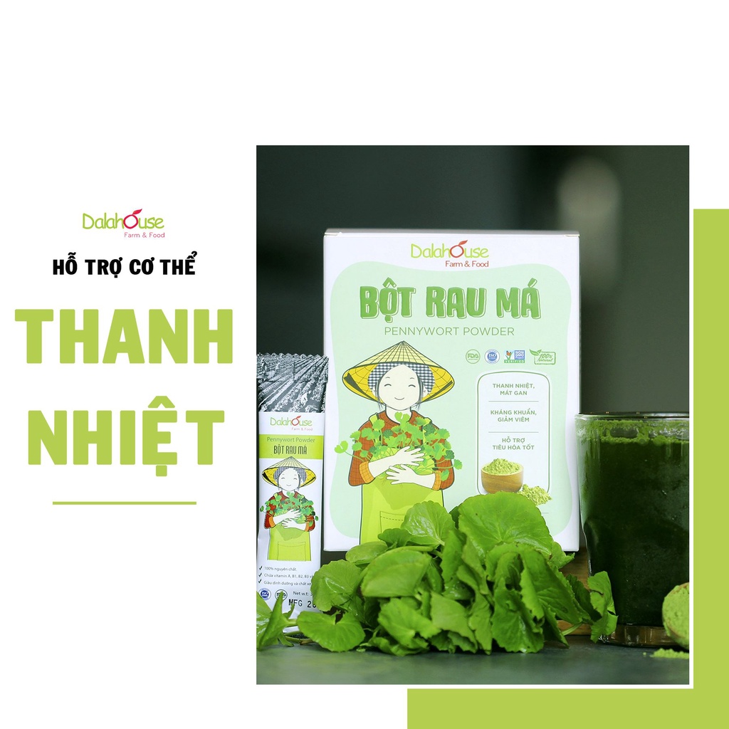 Bột rau má organic nguyên chất sấy lạnh Dalahouse 120gr mát gan giải độc, đạt tiêu chuẩn Châu Âu