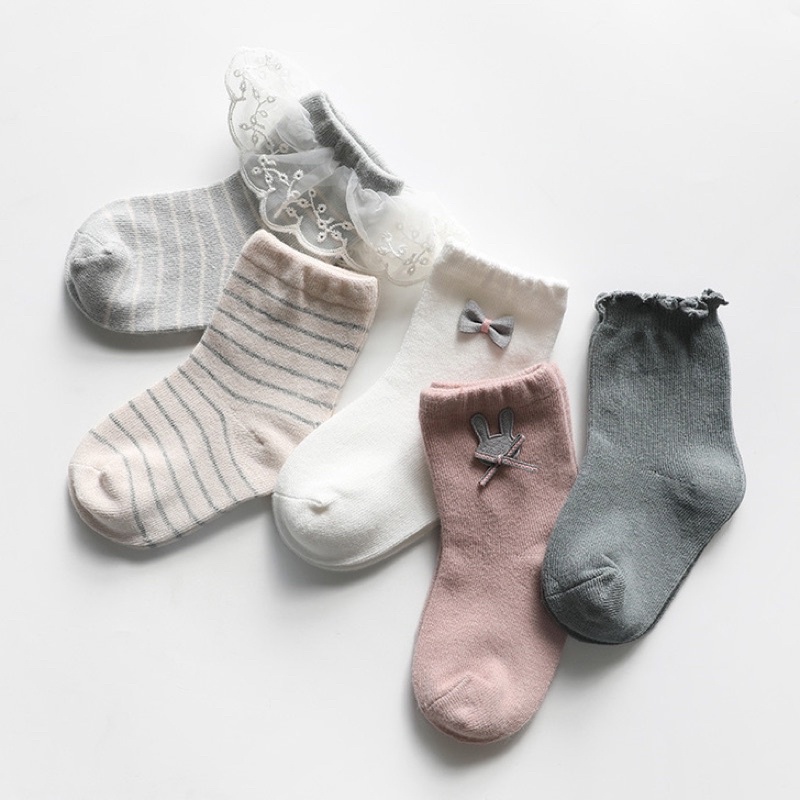 Set 5 Đôi Tất Cho Bé Gái Cotton Mềm Mại Size 0 - 6 tuổi