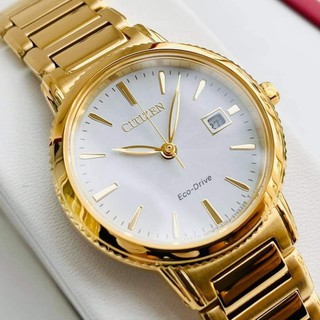 Đồng hồ Nữ Citizen Eco-Drive EW2372-51A Mặt trắng,Lịch ngày-Năng lượng ánh sáng-Dây kim loại cao cấp-Size 28mm