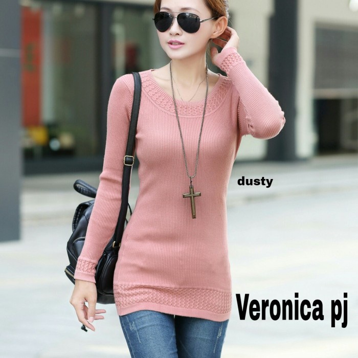 Áo kiểu Hàn Quốc cao cấp / nhập khẩu (veronica RO) cho nữ dệt kim stret bụi màu hồng IG679