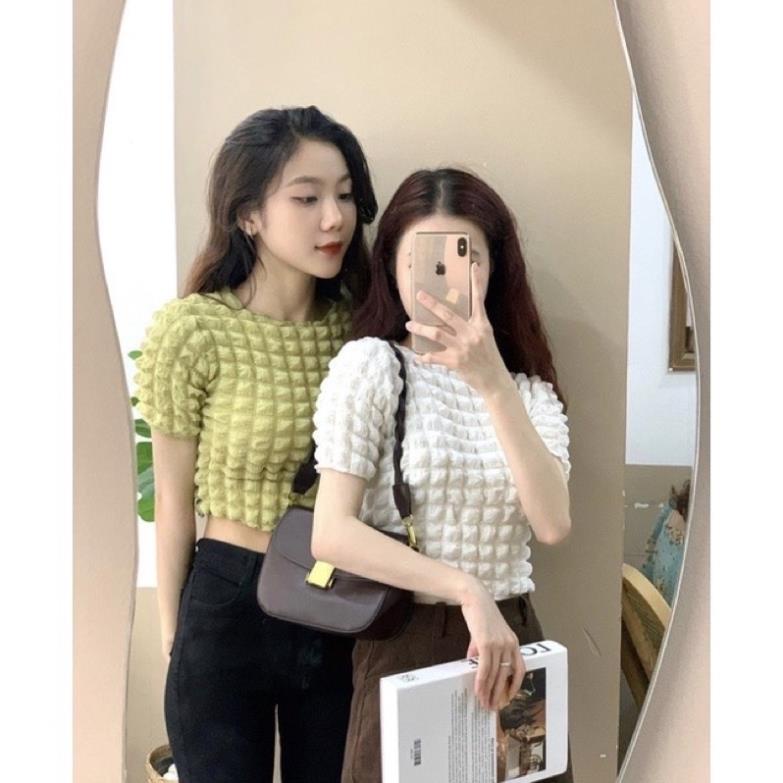 [NEW] Áo Croptop Chất Caro Xốp Nữ  Thun Kiểu Body Cộc Tay( Hàng Sẵn)